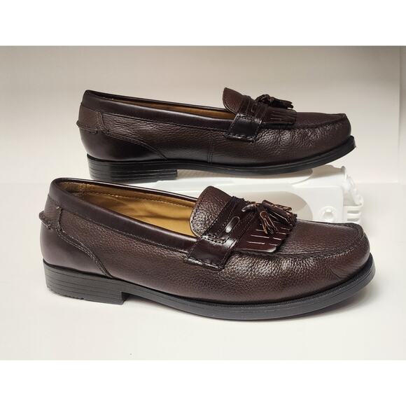 Chaps Men's Brown Leather Loafers tassels Dress Shoes size 12M - Picture 3 of 12